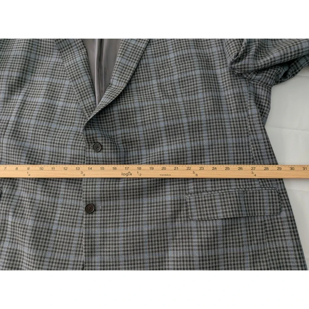 Ralph Lauren Executive‎ Silk Wool Glen Plaid Sport Coat Blazer Grey Blue 54R